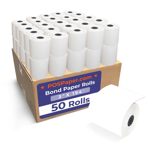 3" x 194' 1-Ply Bond Paper (50 rolls/case) - POSPaper.com