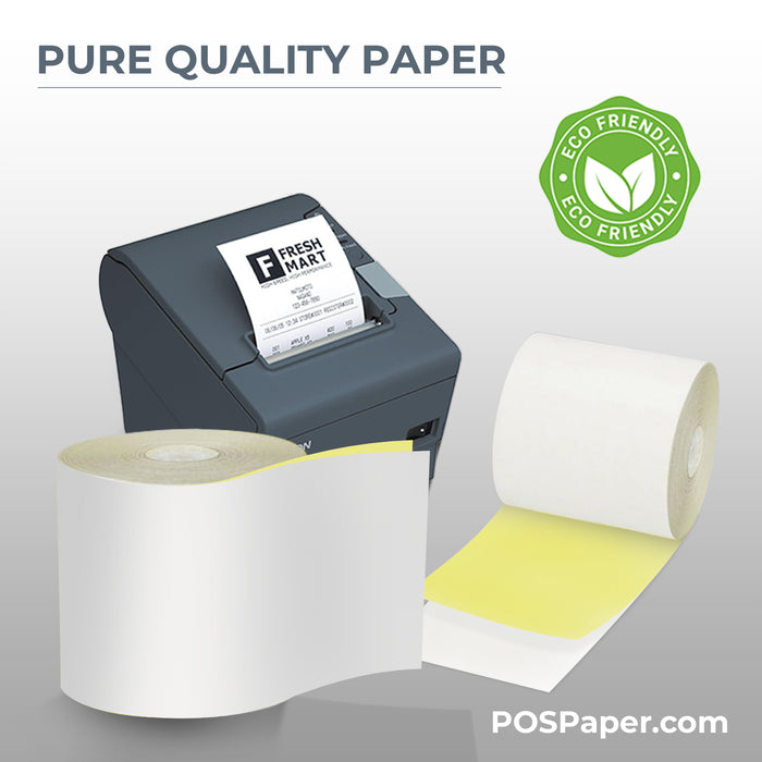 3" x 95' 2-Ply Carbonless Paper (50 rolls/case) - White / Canary - POSPaper.com