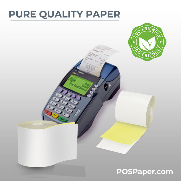 2 1/4" x 90' 2-Ply Carbonless Paper (50 rolls/case) - White / Canary - POSPaper.com