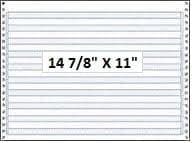 14 7/8" x 11" - 15# 1-Ply Continuous Computer Paper (3,500 sheets/carton) No Vert. Perf - 1/2" Blue Bar - POSpaper.com