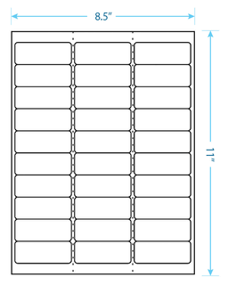 2.625" x 1"  Laser/Inkjet Labels; 30 up; (250 sheets/box) - Standard White Matte; Perforated - POSpaper.com