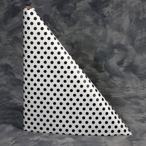 40" x 100'  Paper Table Cover (1 roll) - Black Polka Dot Design - POSpaper.com