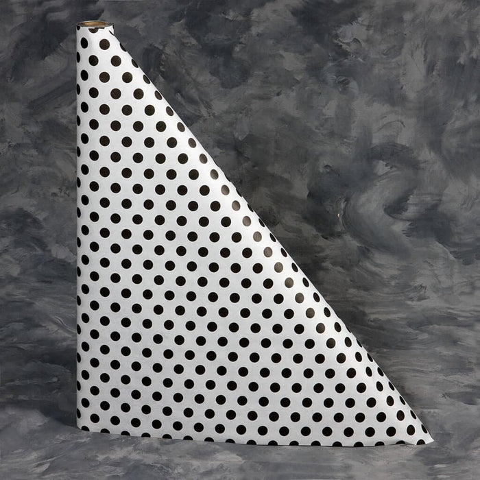 40" x 100'  Paper Table Cover (1 roll) - Black Polka Dot Design - POSpaper.com