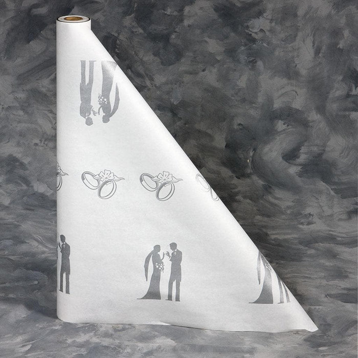40" x 300' Paper Table Cover (1 roll) - Wedding Bride / Groom Silver Design - POSpaper.com