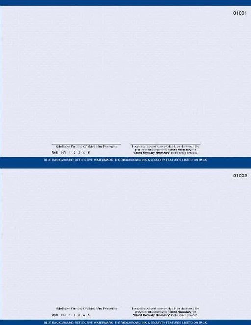 8 1/2" x 11" - 2 up Laser Rx Paper with DE specs (500 sheets/pack) Horizontal Perf - Blue - POSpaper.com
