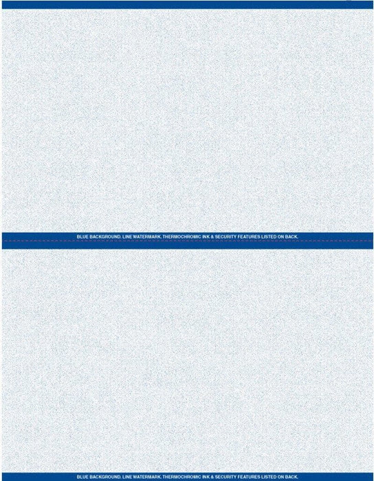 8 1/2" x 11" - 2 up Custom Printed Laser Rx Paper (500 sheets/pack) Horizontal Perf - Blue - POSpaper.com