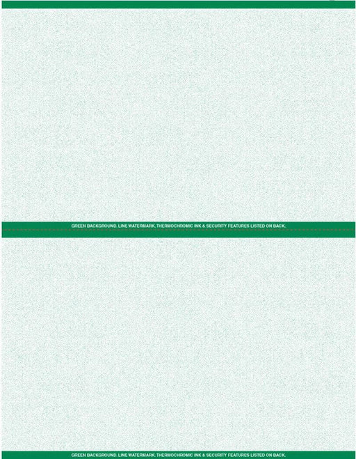 8 1/2" x 11" - 2 up Laser Rx Paper (500 sheets/pack) Horizontal Perf - Green - POSpaper.com
