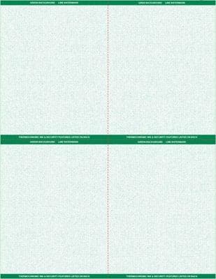 8 1/2" x 11" - 4 up Custom Printed Laser Rx Paper (500 sheets/pack) Horizontal & Vertical Perf - Green - POSpaper.com