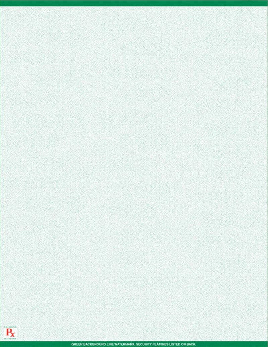 8 1/2" x 11" - 1 up Laser Rx Paper (500 sheets/pack) No Perforation - Green - POSpaper.com