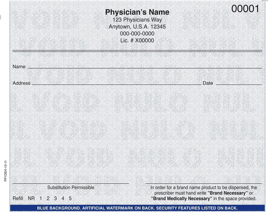 Delaware compliant 5 1/2" x 4 1/4" Horizontal 2-part Rx Books (50 sets/book: 9 books minimum) - Blue - POSpaper.com