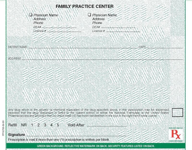 Maine compliant 5 1/2" x 4 1/4" Horizontal 1-part Rx Pads (100 sheets/pad: 8 pads minimum) - Green - POSpaper.com
