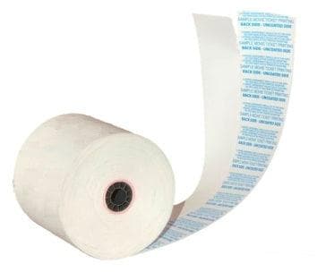 3 1/8" x 230' Movie Ticket Rolls; 80 Gram BPA Free Paper; Perfed; 50 rolls/case (5 case minimum) - 1 Color - POSpaper.com