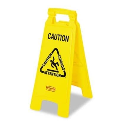 Multilingual "Caution" Floor Sign Plastic 11 x 1-1/2 x 26 Bright Yellow - Rubbermaid - POSpaper.com