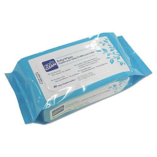 Nice 'n Clean Baby Wipes, Unscented 7.9" x 6.6", White, 80/Pack, 12 Packs/Carton - Due to high demand, item may be unavailable or delayed - POSpaper.com