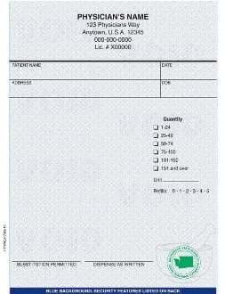 Washington compliant 4 1/4" x 5 1/2" Vertical 2-part Rx Books (50 sets/book: 9 books minimum) - Blue - POSpaper.com