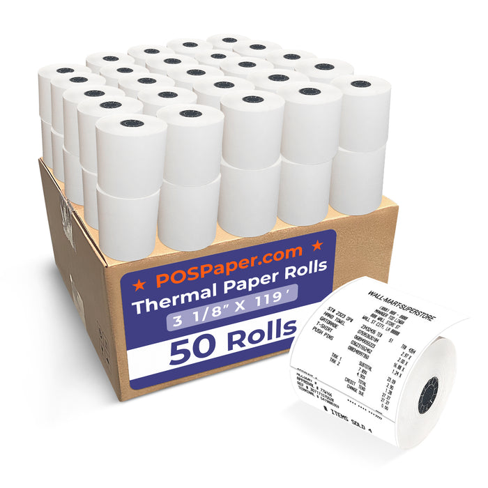 3 1/8" x 119' Thermal Paper (50 rolls/case) - BPA Free - POSPaper.com