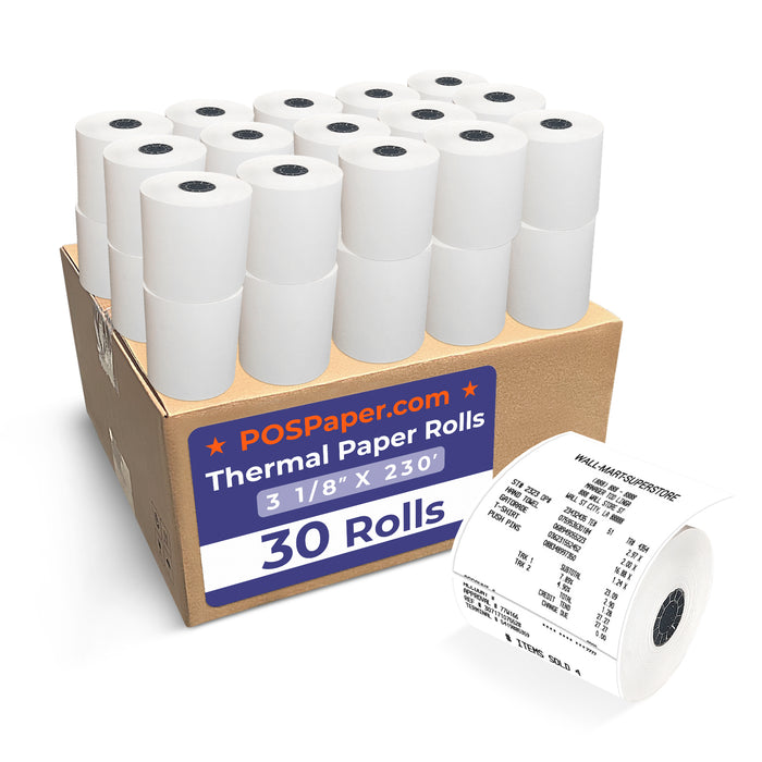 3 1/8" x 230' Thermal Paper (30 rolls/case) - BPA Free - POSPaper.com