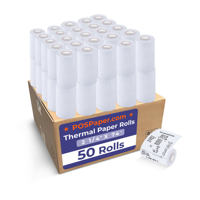 2 1/4" x 74' Thermal Paper (50 rolls/case) - BPA Free - POSPaper.com