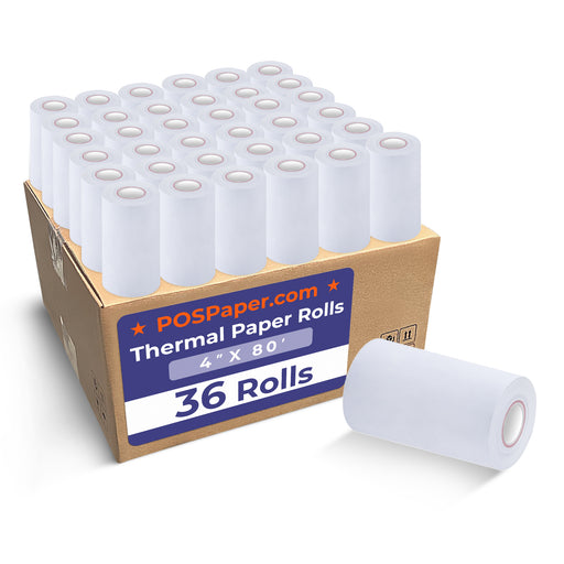 4" x 80' Premium Heavy Thermal Paper SMALL CORE 7/16" (36 rolls/case) - POSPaper.com