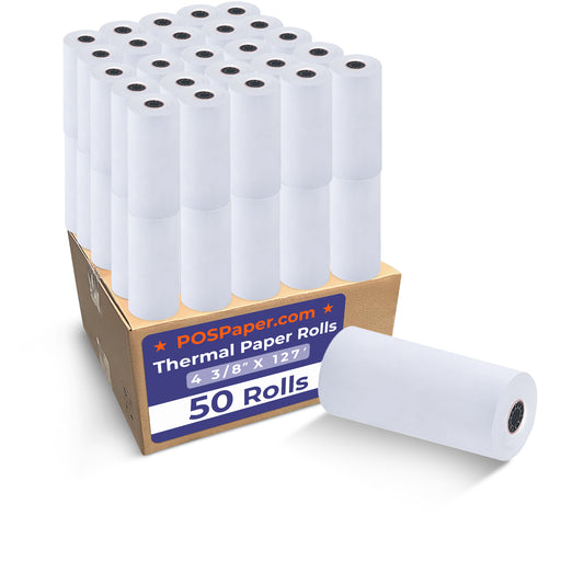 4 3/8" x 127' Thermal Paper (50 rolls/case) - POSPaper.com