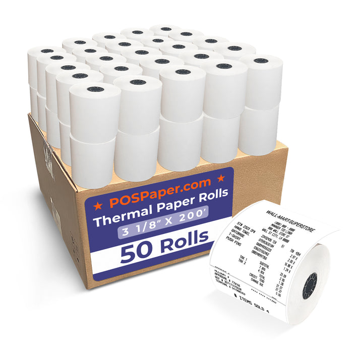 3 1/8" x 200' Thermal Paper (50 rolls/case) - BPA Free - POSPaper.com