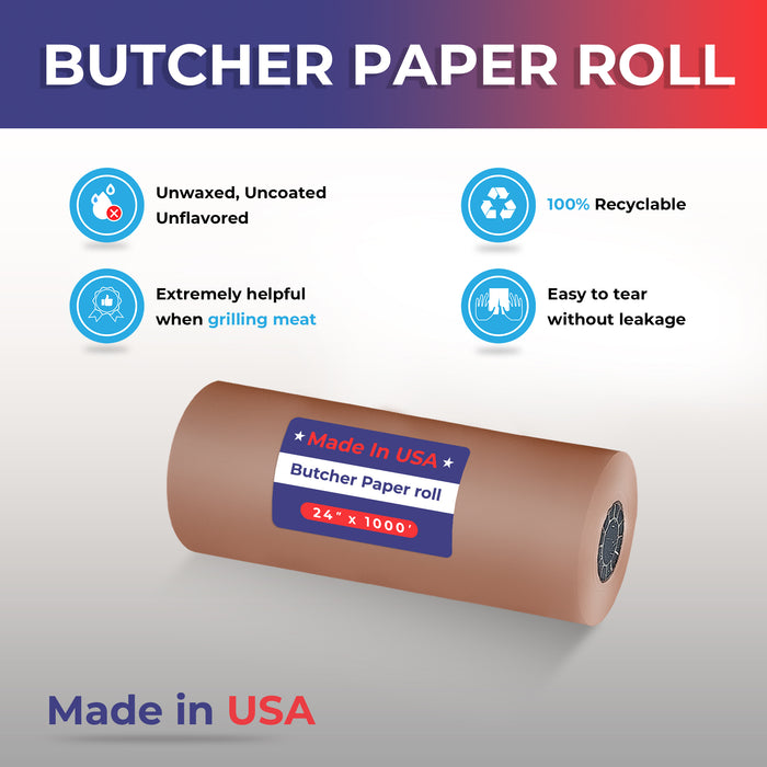 24" x 1,000' - 40# Butcher Paper Roll - Red - POSPaper.com
