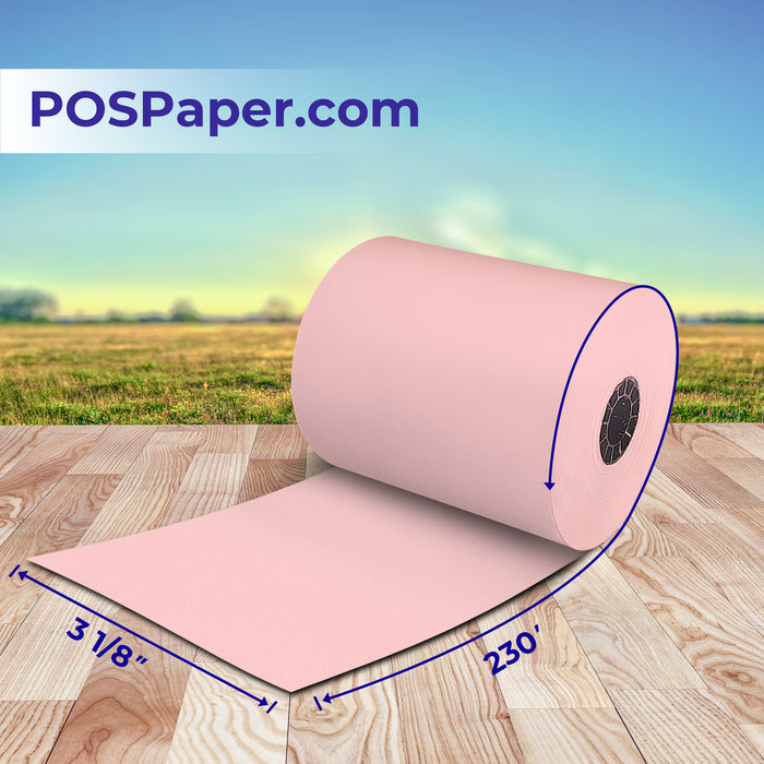 3 1/8" x 230' Pink Thermal Paper (50 rolls/case) - BPA Free - POSPaper.com