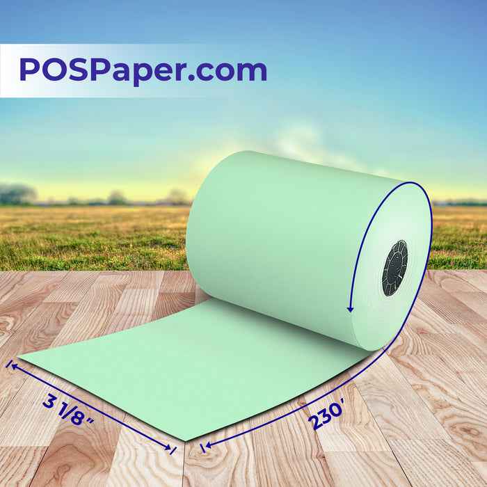 3 1/8" x 230' Green Thermal Paper (50 rolls/case) - BPA Free - POSPaper.com