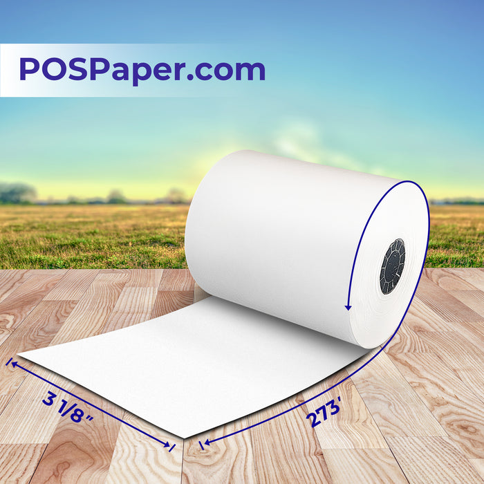 3 1/8" x 273' Custom Printed Thermal Paper; 50 rolls/case (5 case minimum) - 4 Color - POSPaper.com