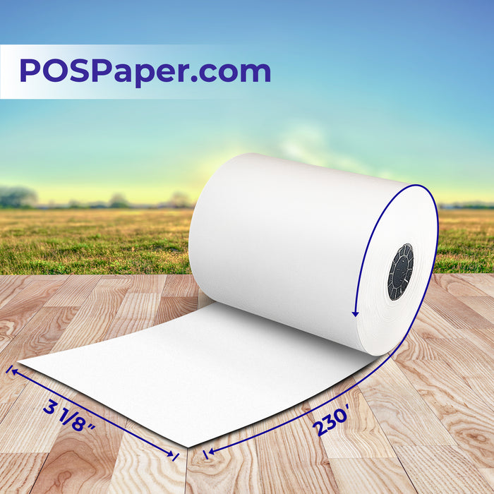 3 1/8" x 230' Custom Printed Thermal Paper; 50 rolls/case (5 case minimum) - 4 Color - POSPaper.com