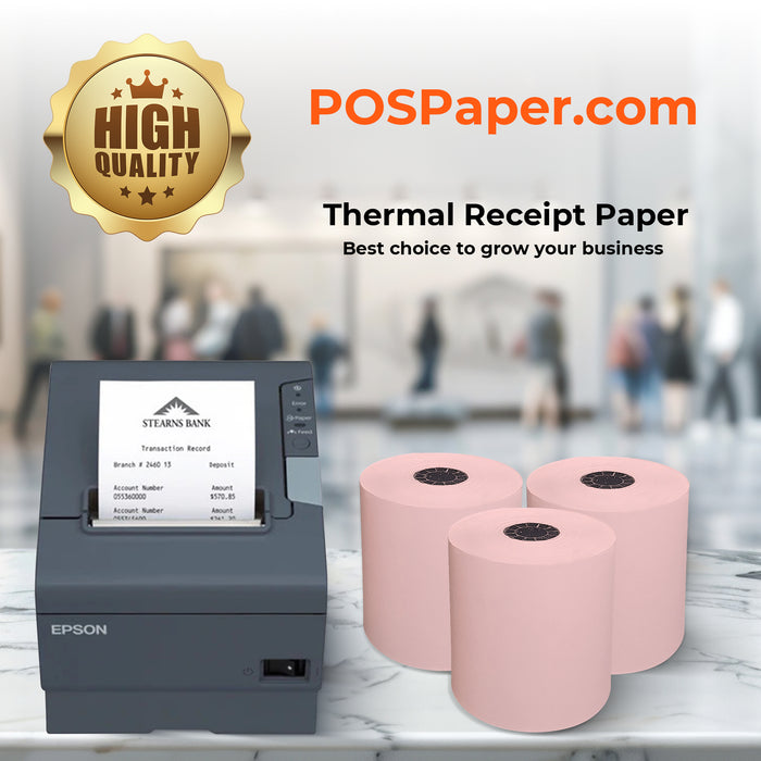 3 1/8" x 230' Pink Thermal Paper (50 rolls/case) - BPA Free - POSPaper.com