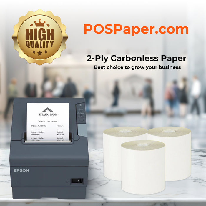 3" x 95' 2-Ply Carbonless Paper (50 rolls/case) - White / Canary - POSPaper.com