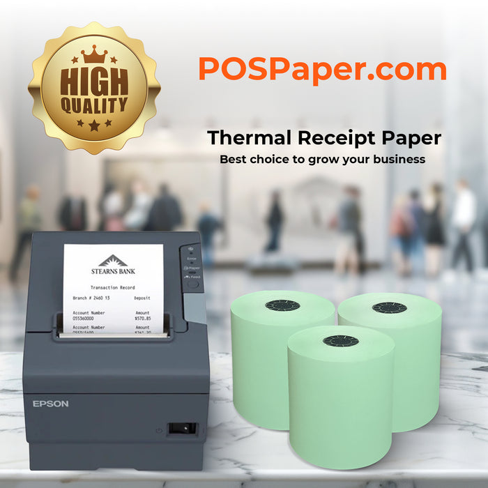 3 1/8" x 230' Green Thermal Paper (50 rolls/case) - BPA Free - POSPaper.com