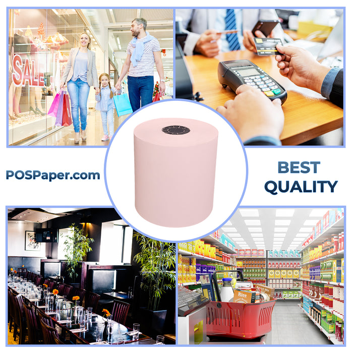 3 1/8" x 230' Pink Thermal Paper (50 rolls/case) - BPA Free - POSPaper.com