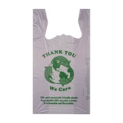 Plastic T-Shirt Bags, With Recycle Content Print - 1/6 Size, 11.5x6.5x21.5, 14 Mic - 500/Cs - POSPaper.com
