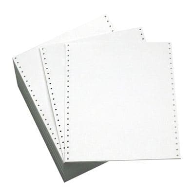 12" x 8 1/2" - 18# 1-Ply Continuous Computer Paper (3,000 sheets/carton) Regular Perf, IBM Spec Paper - Blank White - POSpaper.com