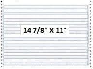14 7/8" x 11" - 15# 1-Ply Continuous Computer Paper (3,500 sheets/carton) No Vert. Perf - 1/2" Blue Bar - POSpaper.com