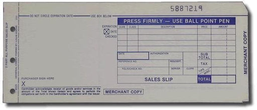 3-Part LONG (3 1/4" x 7 7/8") Sales Imprinter Slips (100 slips/pack) - Truncated - POSpaper.com