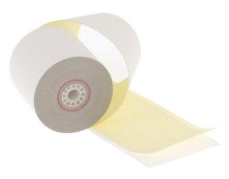 3" x 67' 2-Ply Carbonless Paper (50 rolls/case) - White / Canary - POSpaper.com