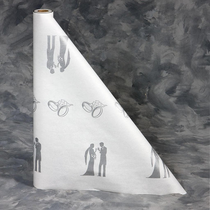 40" x 100'  Paper Table Cover (1 roll) - Wedding Bride / Groom Silver Design - POSpaper.com