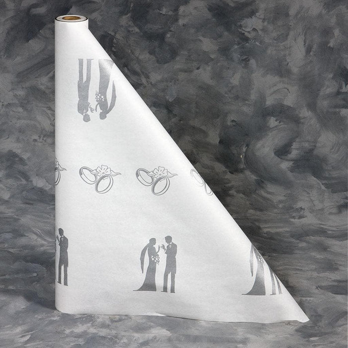 40" x 300'  Paper Table Cover (1 roll) - Wedding Bride / Groom Silver Design - POSpaper.com