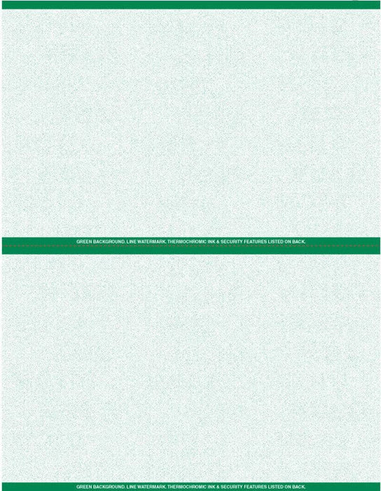 8 1/2" x 11" - 2 up Laser Rx Paper (500 sheets/pack) Horizontal Perf - Green - POSpaper.com
