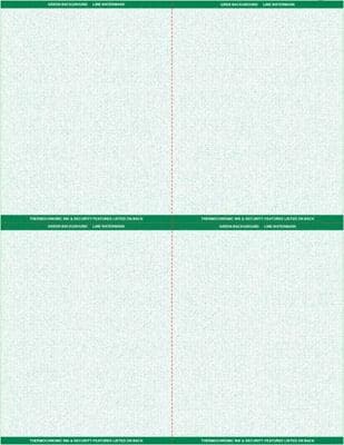 8 1/2" x 11" - 4 up Custom Printed Laser Rx Paper (500 sheets/pack) Horizontal & Vertical Perf - Green - POSpaper.com