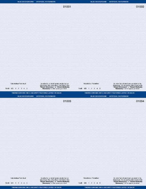 8 1/2" x 11" - 4 up Laser Rx Paper with DE specs (500 sheets/pack) Horizontal & Vertical Perf - Blue - POSpaper.com