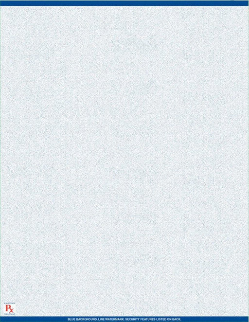 8 1/2" x 11" - 1 up Custom Printed Laser Rx Paper (500 sheets/pack) No Perforation - Blue - POSpaper.com