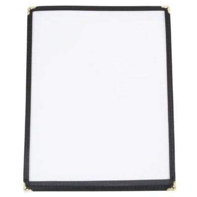 8 1/2" x 5 1/2" - Clear Stitched Cafe Menu Covers (25 covers/pack) - 1 Panel / 2 View - Black - POSpaper.com