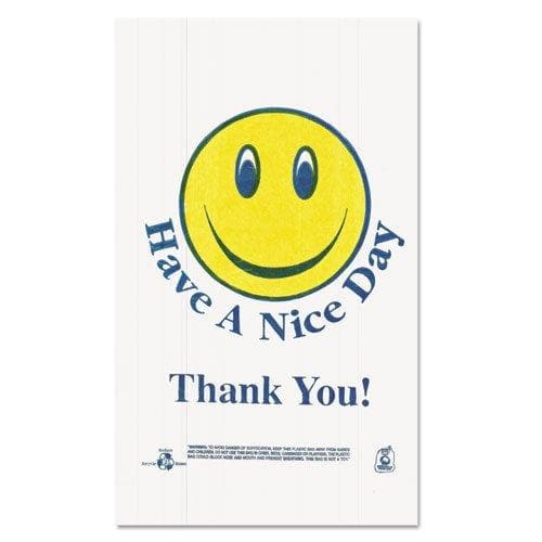 Smiley Face Shopping Bags, 12.5 microns, 11.5" x 21", White, 900/Carton - POSpaper.com