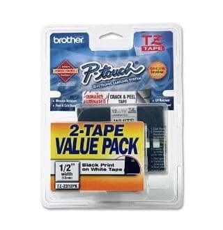 Brother TZ Label Tape Cartridge - 0.5" x 26.2' - Black on White - 2/Pack for TZ Models - POSpaper.com