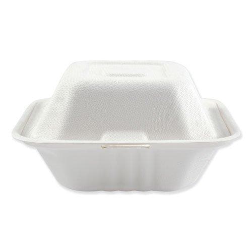 Bagasse Molded Fiber Food Containers, Hinged-Lid, 1-Compartment 6 x 6, White, 125/Sleeve, 4 Sleeves/Carton - POSpaper.com