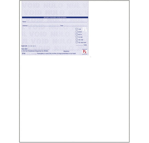 California compliant 8 1/2" x 11" Full Sheet Laser Rx Paper (500 sheets/pack) - Blue - POSpaper.com